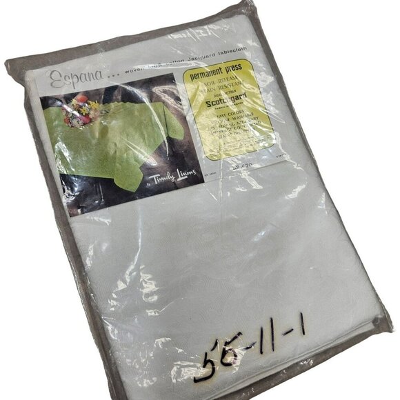 Vintage Timely Linens Nwt Old Dead Stock España Tablecloth White Jacquard Cotton - Picture 1 of 6